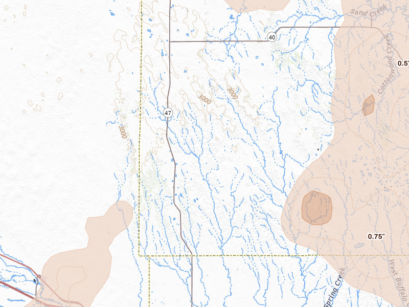 Radar-estimated hail-size map of the storm over Gothenburg, NE on Jul 27, 2026