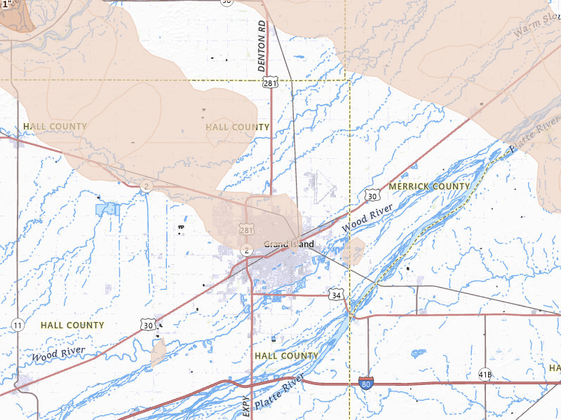 Radar-estimated hail-size map of the storm over Grand Island, NE on Aug 17, 2026