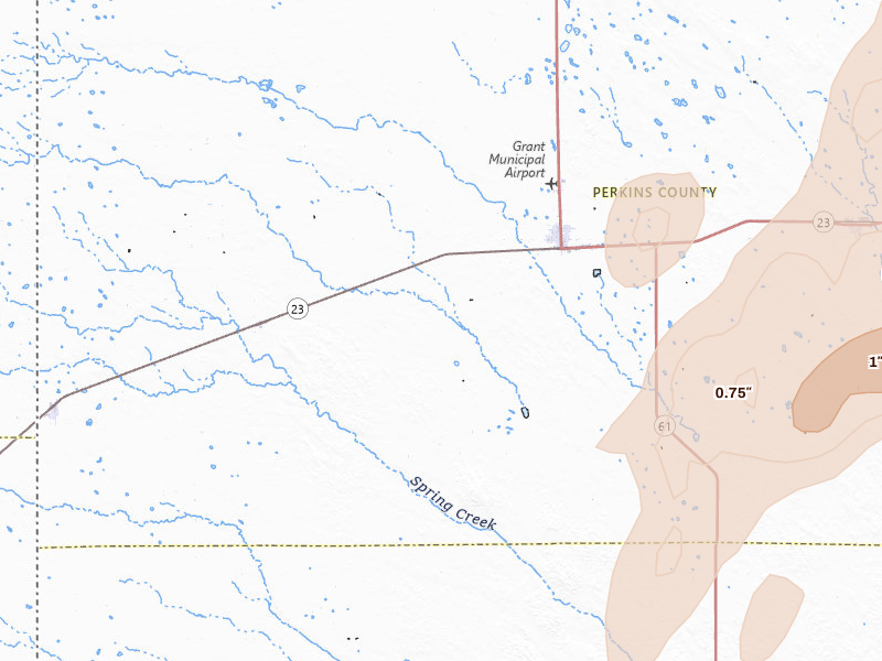 Radar-estimated hail-size map of the storm over Grant, NE on Jun 8, 2026