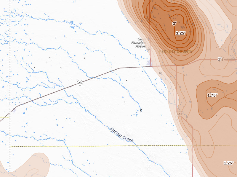 Radar-estimated hail-size map of the storm over Grant, NE on Jun 24, 2026
