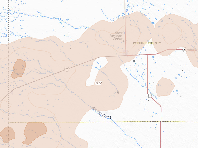 Radar-estimated hail-size map of the storm over Grant, NE on Jul 2, 2026