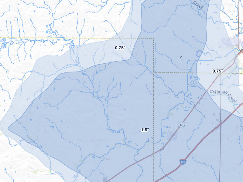NEXRAD radar-signature map of the hail storm over Greenwood, NE on Jul 3, 2026