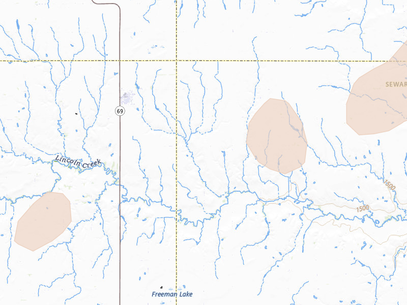 Radar-estimated hail-size map of the storm over Gresham, NE on Apr 15, 2026