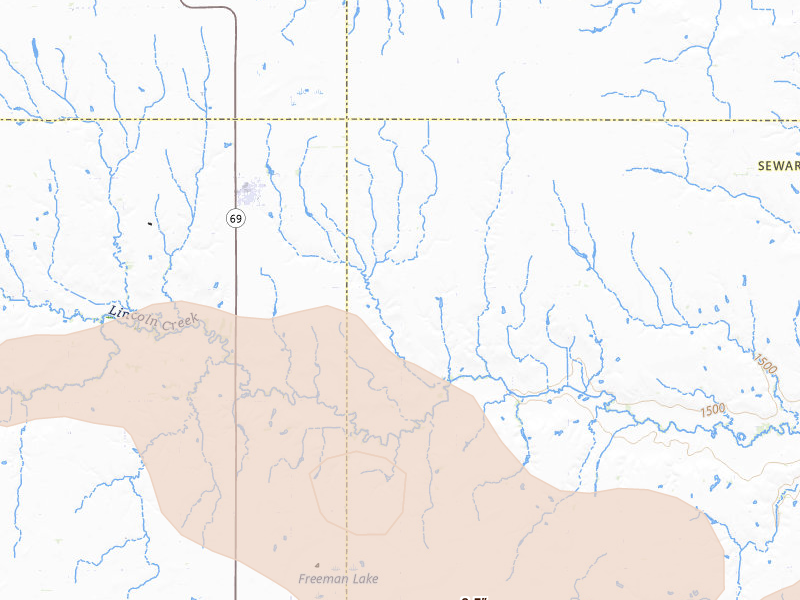 Radar-estimated hail-size map of the storm over Gresham, NE on Jul 8, 2026