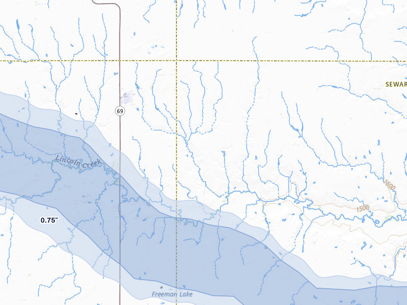 NEXRAD radar-signature map of the hail storm over Gresham, NE on Jul 8, 2026