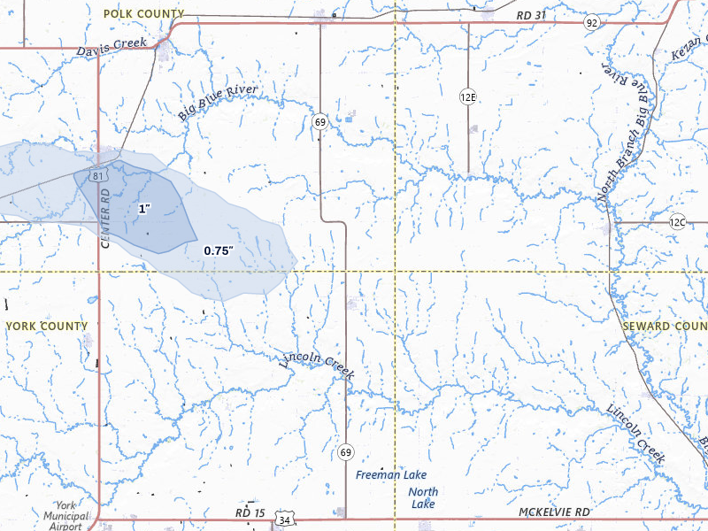 NEXRAD radar-signature map of the hail storm over Gresham, NE on Aug 11, 2026