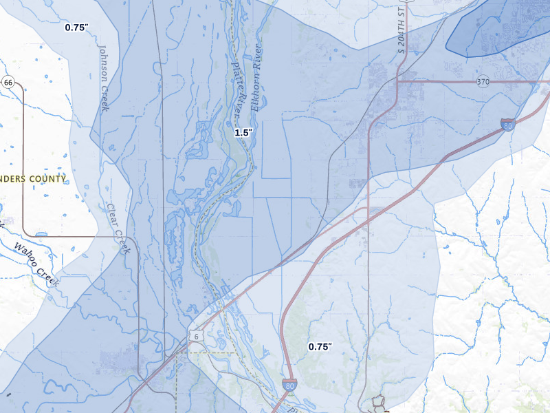 NEXRAD radar-signature map of the hail over Gretna, NE