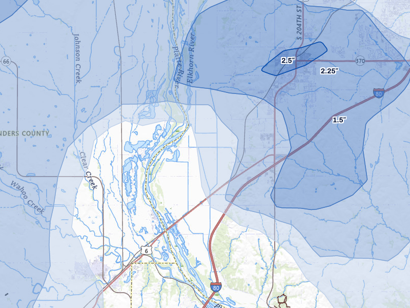 NEXRAD radar-signature map of the hail storm over Gretna, NE on Jul 3, 2026