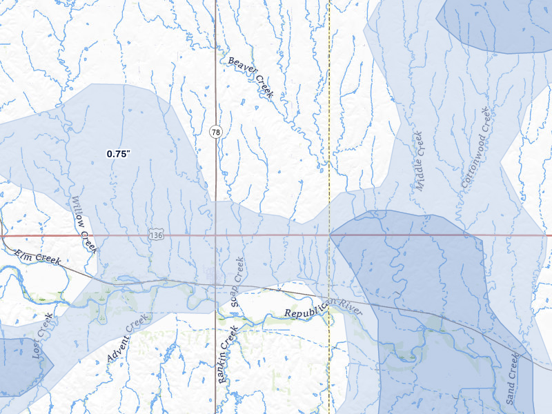 NEXRAD radar-signature map of the hail storm over Guide Rock, NE on May 16, 2026