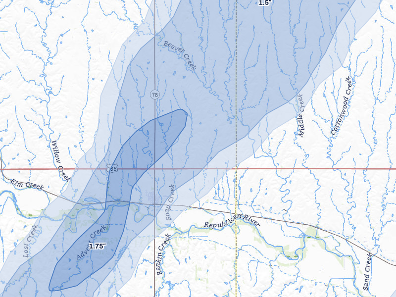 NEXRAD radar-signature map of the hail storm over Guide Rock, NE on May 17, 2026