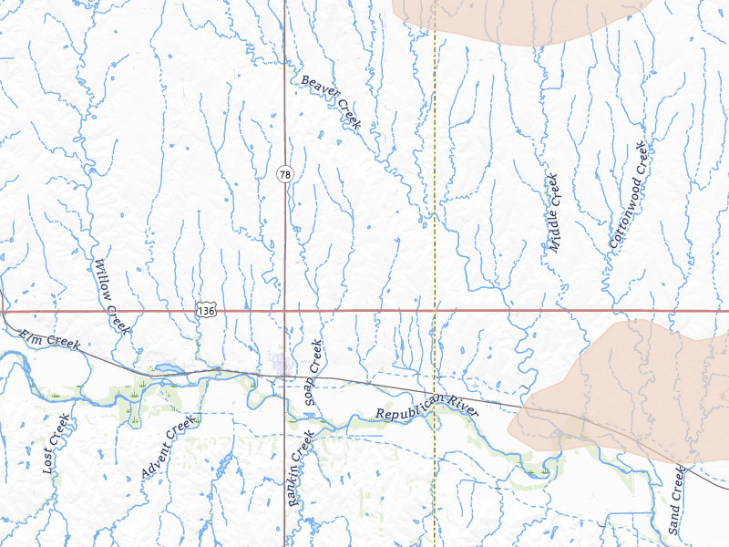 Radar-estimated hail-size map of the storm over Guide Rock, NE on Jul 3, 2026
