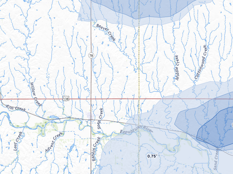 NEXRAD radar-signature map of the hail storm over Guide Rock, NE on Jul 3, 2026
