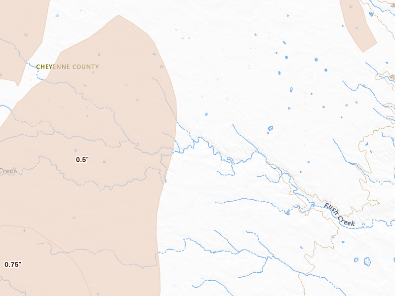 Radar-estimated hail-size map of the storm over Gurley, NE on Jun 7, 2026