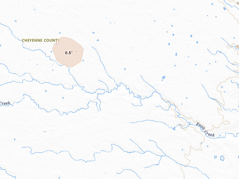 Radar-estimated hail-size map of the storm over Gurley, NE on Jul 21, 2026