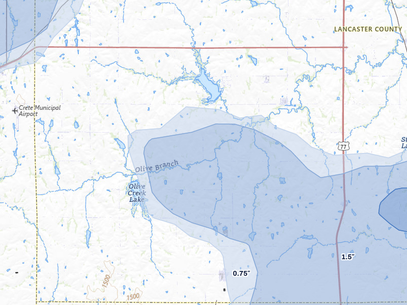 NEXRAD radar-signature map of the hail over Hallam, NE