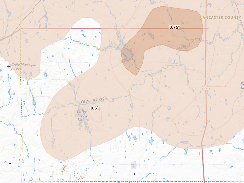 Radar-estimated hail-size map of the storm over Hallam, NE