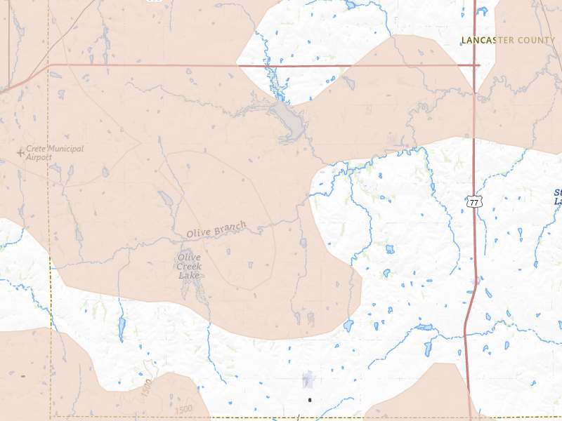 Radar-estimated hail-size map of the storm over Hallam, NE on Aug 19, 2026