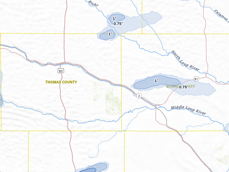 NEXRAD radar-signature map of the hail storm over Halsey, NE on Aug 3, 2026