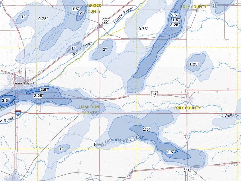 NEXRAD radar-signature map of the hail storm over Hampton, NE on May 16, 2026