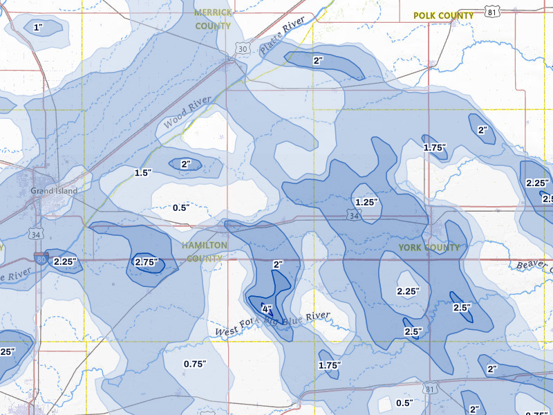 NEXRAD radar-signature map of the hail storm over Hampton, NE on Jun 5, 2026