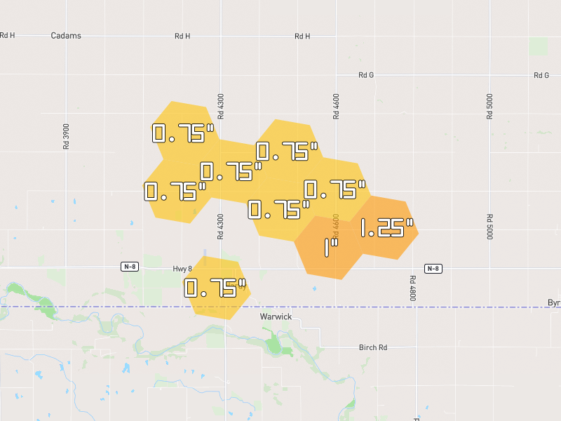 Hail map of Hardy, NE on Jul 3, 2026, hail up to 1.25"