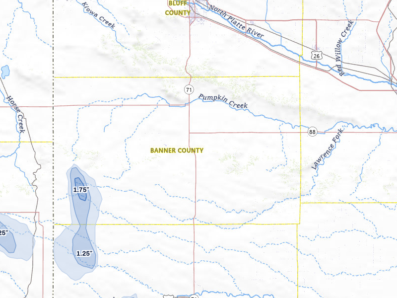 NEXRAD radar-signature map of the hail storm over Harrisburg, NE on May 30, 2026