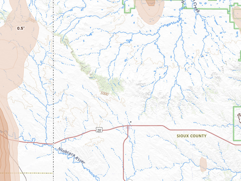 Radar-estimated hail-size map of the storm over Harrison, NE on May 30, 2026