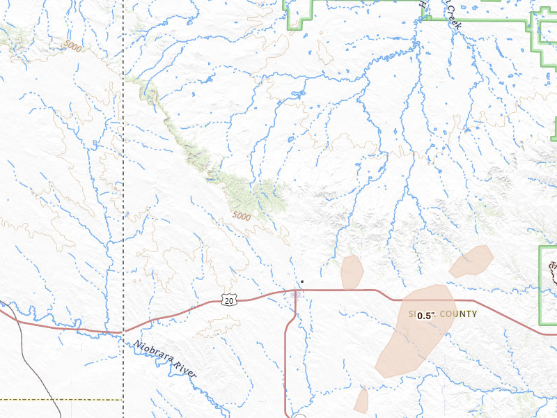 Radar-estimated hail-size map of the storm over Harrison, NE on Jun 6, 2026