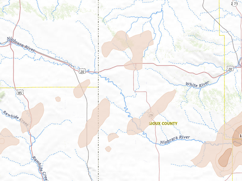 Radar-estimated hail-size map of the storm over Harrison, NE