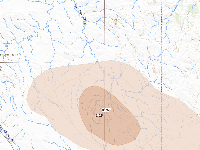 Radar-estimated hail-size map of the storm over Hartington, NE