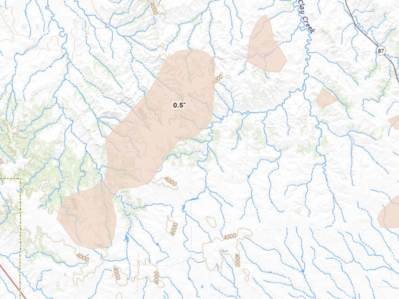 Radar-estimated hail-size map of the storm over Hay Springs, NE on Jun 2, 2026