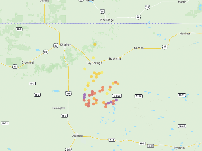 Hail map of Hay Springs, NE on Jun 28, 2026, hail up to 3.5"