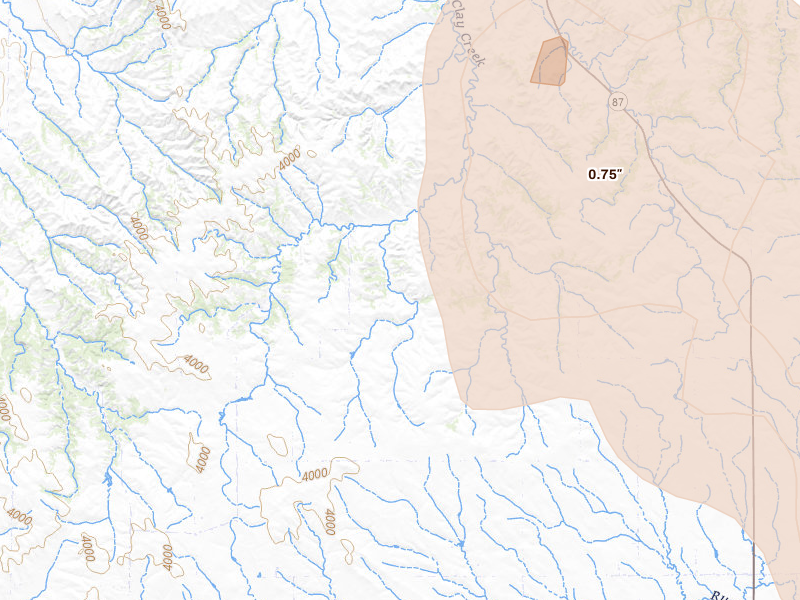 Radar-estimated hail-size map of the storm over Hay Springs, NE on Aug 16, 2026