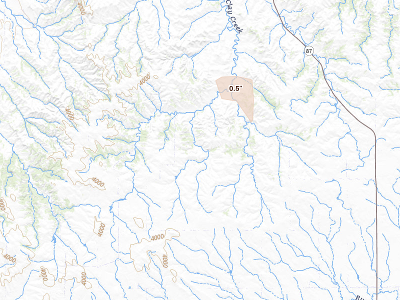 Radar-estimated hail-size map of the storm over Hay Springs, NE on Aug 20, 2026