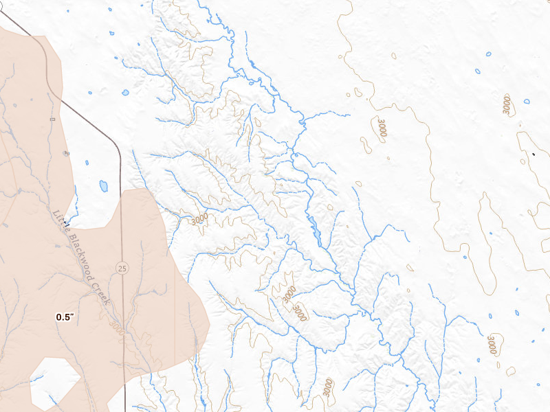 Radar-estimated hail-size map of the storm over Hayes Center, NE on May 30, 2026