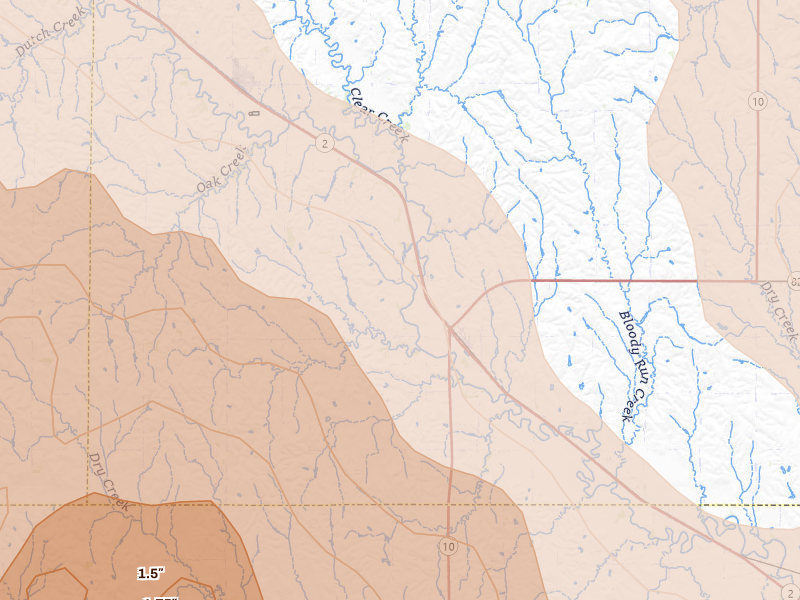 Radar-estimated hail-size map of the storm over Hazard, NE on Jun 20, 2026