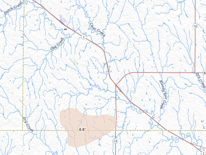 Radar-estimated hail-size map of the storm over Hazard, NE on Aug 29, 2026