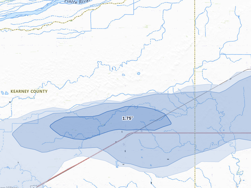 NEXRAD radar-signature map of the hail storm over Heartwell, NE on Jun 3, 2026