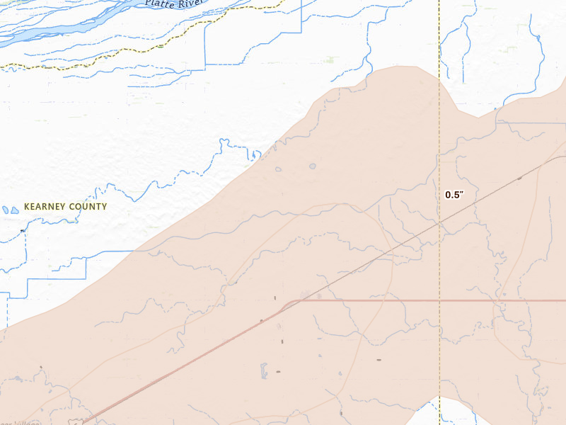 Radar-estimated hail-size map of the storm over Heartwell, NE on Jun 9, 2026