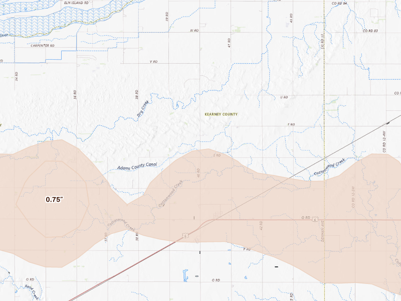 Radar-estimated hail-size map of the storm over Heartwell, NE