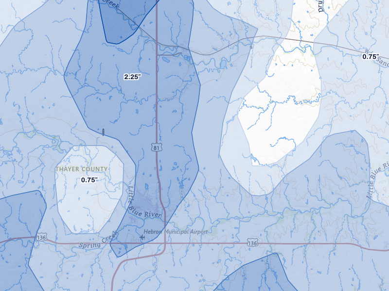 NEXRAD radar-signature map of the hail storm over Hebron, NE on May 16, 2026