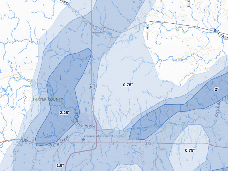 NEXRAD radar-signature map of the hail storm over Hebron, NE on May 18, 2026