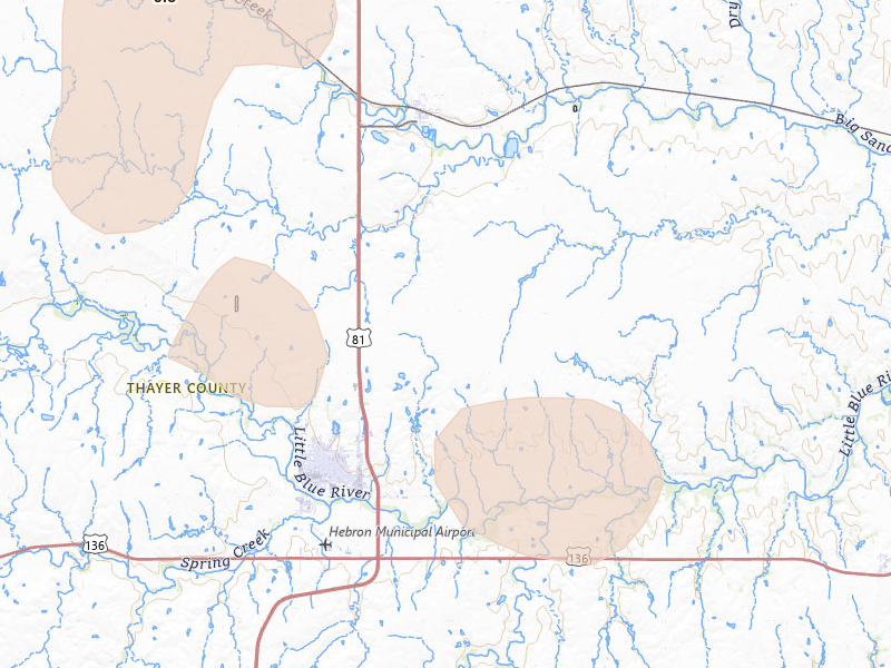 Radar-estimated hail-size map of the storm over Hebron, NE on Jun 2, 2026