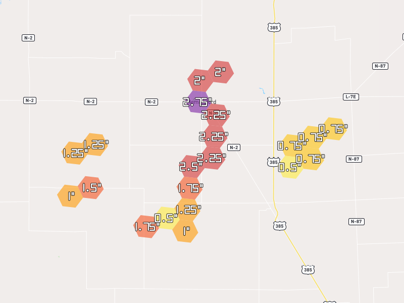 Hail map of Hemingford, NE on Jun 27, 2026, hail up to 2.75"