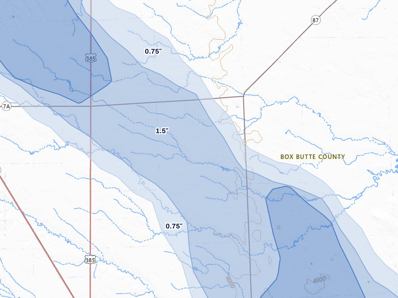 NEXRAD radar-signature map of the hail storm over Hemingford, NE on Jul 9, 2026