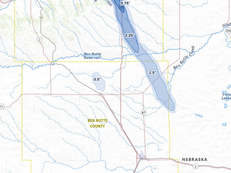 NEXRAD radar-signature map of the hail storm over Hemingford, NE on Aug 27, 2026