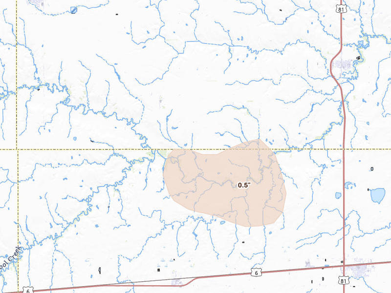Radar-estimated hail-size map of the storm over Henderson, NE on Jun 2, 2026