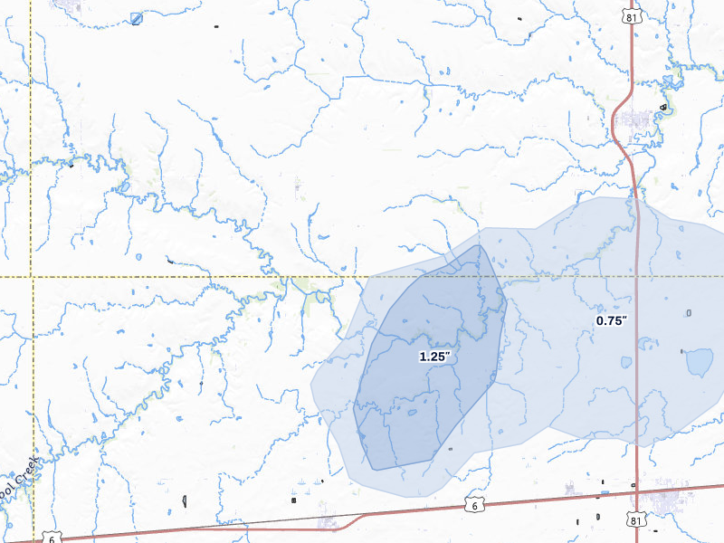 NEXRAD radar-signature map of the hail over Henderson, NE