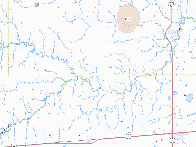 Radar-estimated hail-size map of the storm over Henderson, NE on Jun 3, 2026