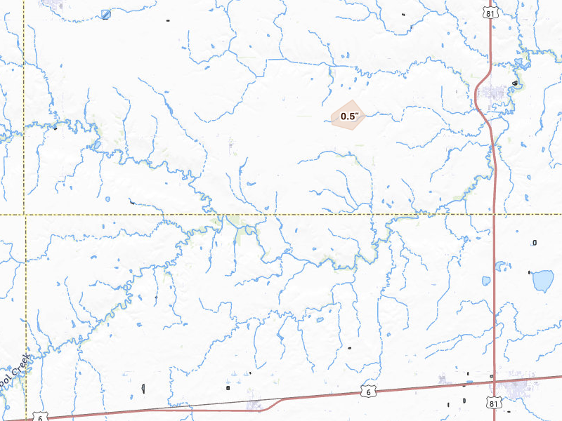 Radar-estimated hail-size map of the storm over Henderson, NE on Jun 9, 2026